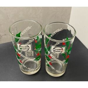 Vintage Pepsi World Bi Lingual Holly Holiday Glasses Set of 2 Rare